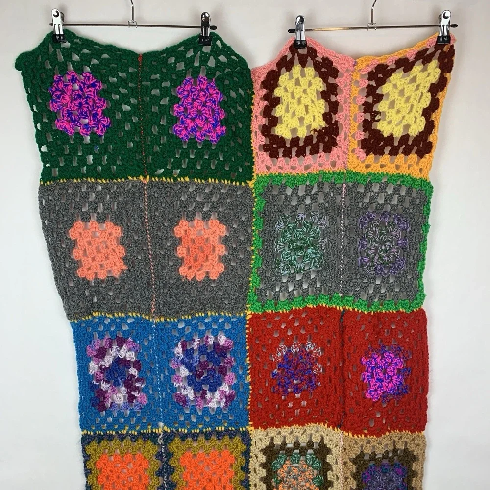 Handmade Crochet Granny Square Lap Blanket Afghan Throw Boho 70s Festival Dorm